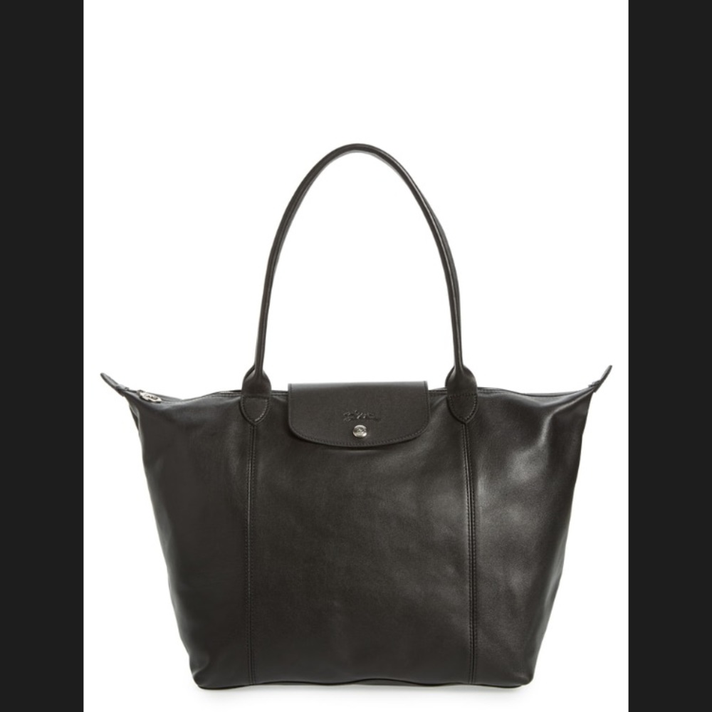 Longchamp Le Pilage Cuir Black Leather Tote $530
